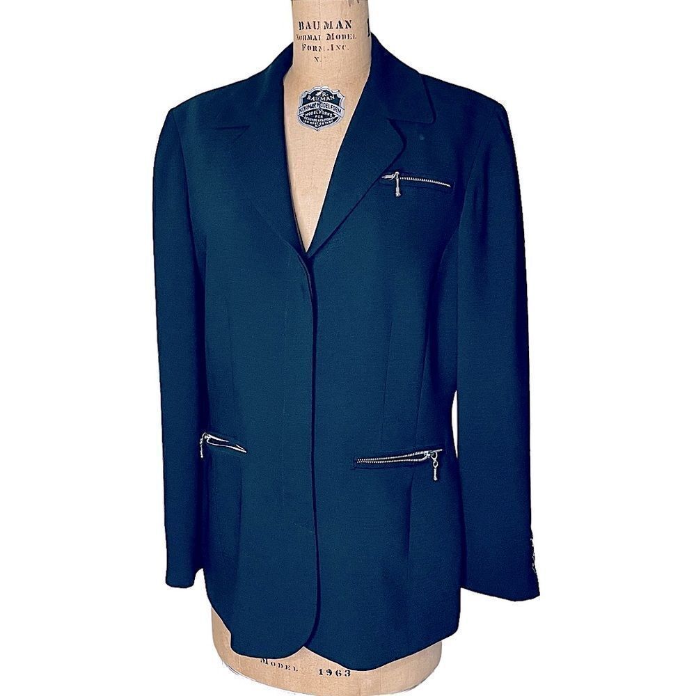 George Simonton Black Crepe Zip Detail Suit Jacket Blazer - size 12